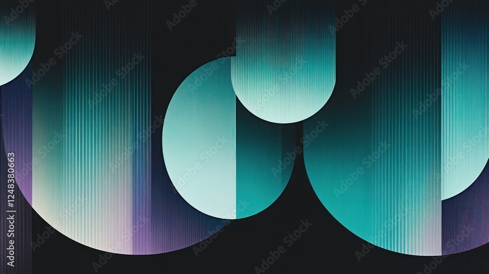Poster Abstract Teal and Purple Circular Design with Vertical Lines