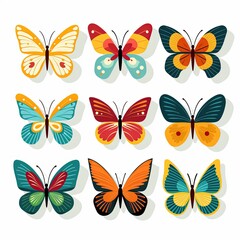 Obraz premium Set of Vibrant Butterfly Vector Stickers on a Plain White Background