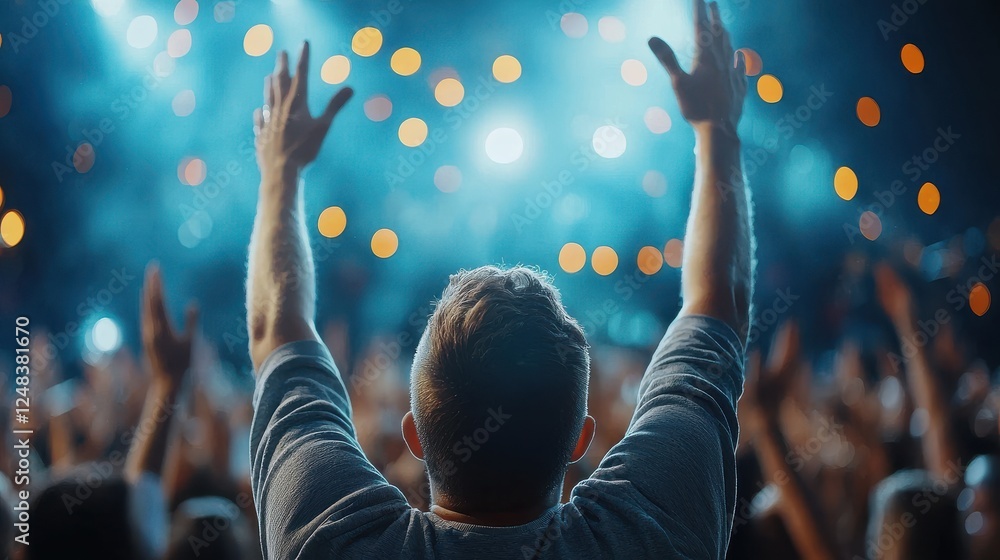 Poster a close up view of an enthusiastic crowd of festival goers passionately enjoying and dancing to the 