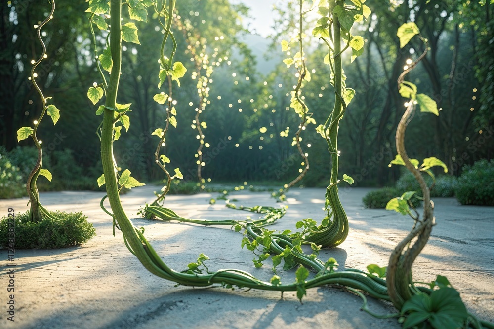 Poster ethereal floating vine paths on transparent surface