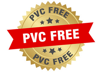 pvc free. pvc free round red and gold label isolated on transparent background