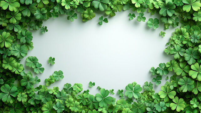 Festive celebration of St. Patrick's Day with lush green clovers adorning the border