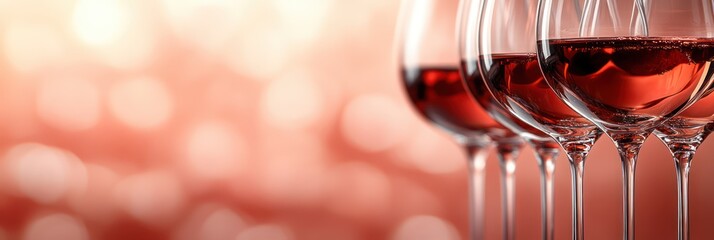 Elegant Rose Wine Glasses against a Soft Red Background