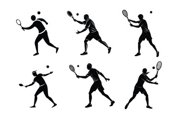 A-tennis-player-preparing-for-a-rally black silhouette vector.