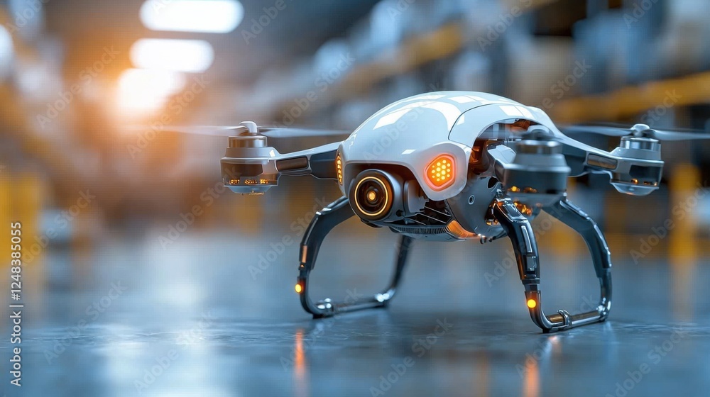 Poster a sleek and ultra modern smart warehouse drone with advanced technology and automation capabilities 