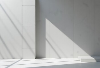 Fototapeta premium Minimalist White Interior with Geometric Shadows and Natural Light