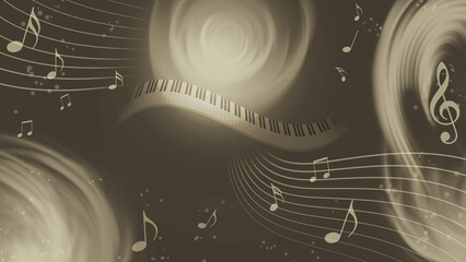 ピアノと音符の音楽のイメージ背景イラスト © krarte