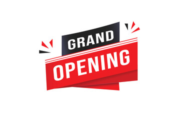 Grand opening, banner, announcement, vector element isolated white background. flat red symbol.