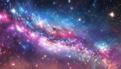 Fototapeta premium A vibrant galaxy filled with swirling colors of blue, pink, and purple, showcasing stars and cosmic dust in a vast universe.