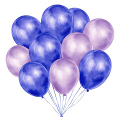 Watercolor illustration of a bunch of balloons, isolated on a transparent background