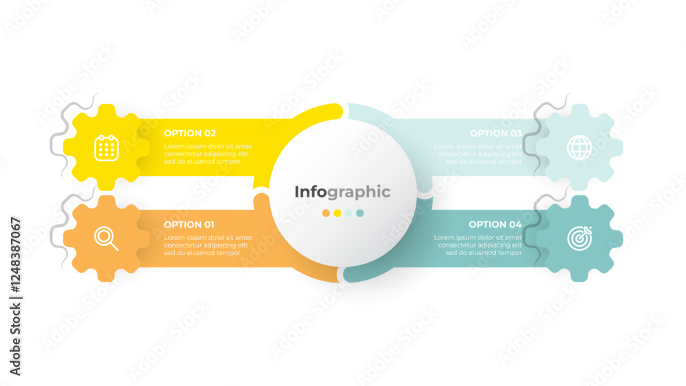 Aufkleber data visualization concept. creative infographic design with 4 step or options in a gears. ideal for
