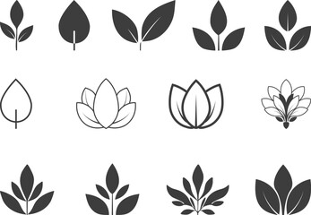 Isolated Set of Leaves icons in silhouette