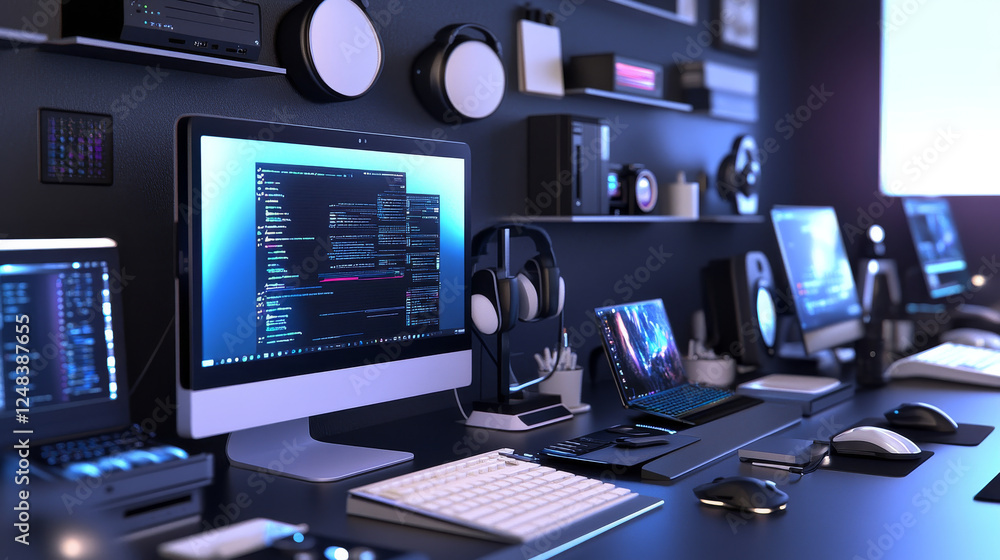 Poster abstract technology computer hardware surface 3d render illustration