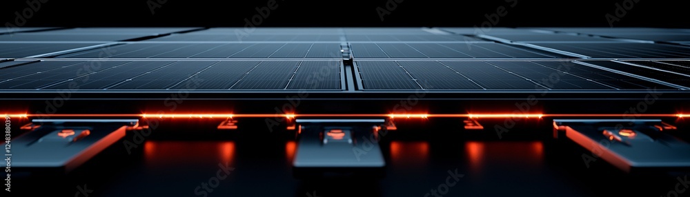 Poster close-up photography of a solar inverter panel displaying system diagnostics, sharp focus on digital