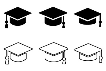 Graduation cap icon. line and glyph version, student hat outline and filled vector sign. Academic cap linear and full pictogram. Education symbol, logo illustration. Different style icons set