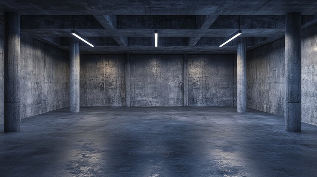 abstract dark industrial basement building architecture with concrete grunge surface 3d render illustration