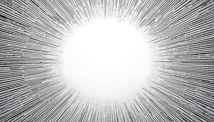 Abstract burst with a bright center focus, radial lines in grayscale