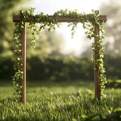 Fototapeta premium Wooden Archway with Lush Green Vines