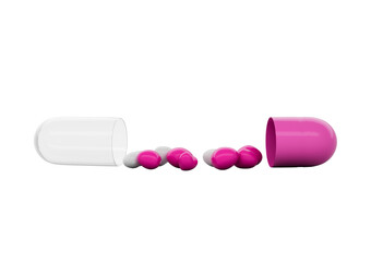 An Open Pink And Glossy Capsule With Minimal Heart Shaped Pills Spilling Out 3D Illustration