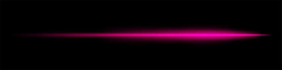 Glowing purple horizontal light beam on a black background. Bright laser effect with a fading glow, creating a futuristic and high-speed aesthetic. Technology, sci-fi, energy, and digital themes