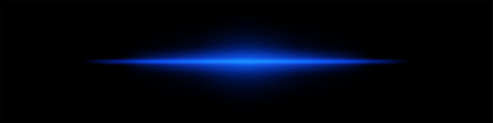 Bright blue horizontal light beam on a black background. Glowing neon laser effect creating a futuristic and high-tech aesthetic. Suitable for technology, sci-fi, speed, and digital energy themes