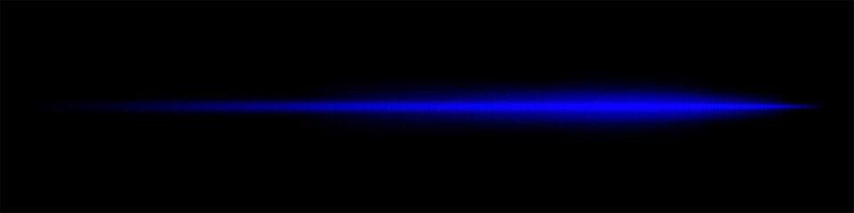 Glowing blue horizontal light beam on a black background. Bright laser effect with a fading glow, creating a futuristic and high-speed aesthetic. Technology, sci-fi, energy, and digital themes