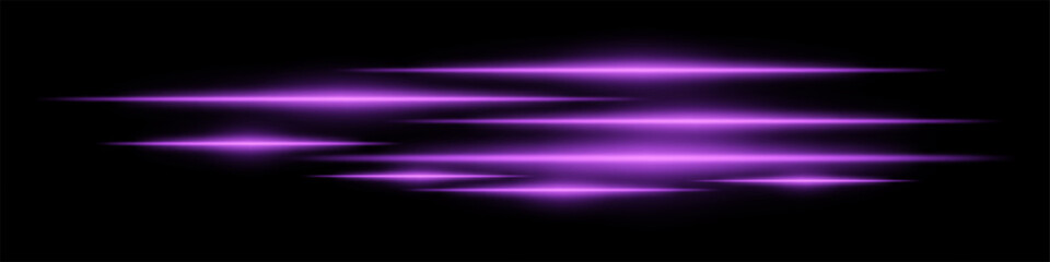 Glowing purple light streaks on a black background. Horizontal neon beams create a futuristic and high-speed motion effect. Technology, sci-fi, digital energy, and abstract design themes