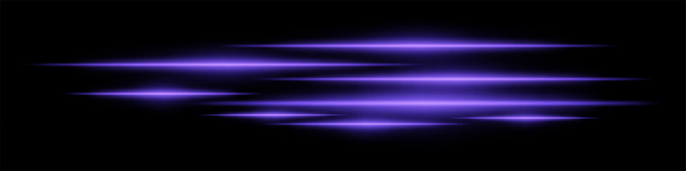 Glowing purple light streaks on a black background. Horizontal neon beams create a futuristic and high-speed motion effect. Technology, sci-fi, digital energy, and abstract design themes