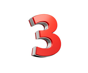 Fototapeta premium Bold Vibrant Red Number Three Number 3 With Sleek Metallic Gleam 3D Illustration