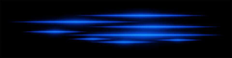 Glowing blue light streaks on a black background. Horizontal neon beams create a futuristic and high-speed motion effect. Technology, sci-fi, digital energy, and abstract design themes