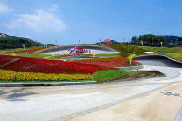 Obraz premium Flower beds in the central square of the World Horticultural Expo Park, Qingdao, Shandong, China. August 2014, China.