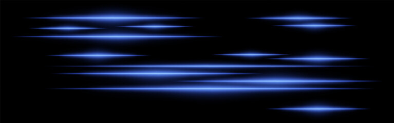 Glowing blue light streaks on a black background. Horizontal neon beams create a high-speed motion effect, symbolizing futuristic energy and digital acceleration. Sci-fi, cyber, abstract design