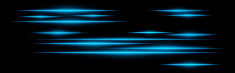 Glowing blue light streaks on a black background. Horizontal neon beams create a high-speed motion effect, symbolizing futuristic energy and digital acceleration. Sci-fi, cyber, abstract design