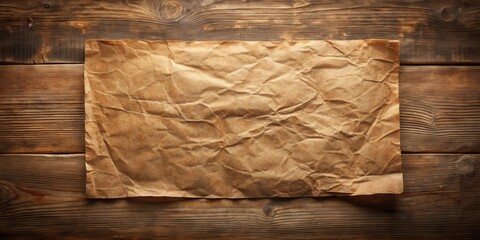 Rustic Brown Paper Sheet on Weathered Wooden Surface A Textured Background for Vintage Designs