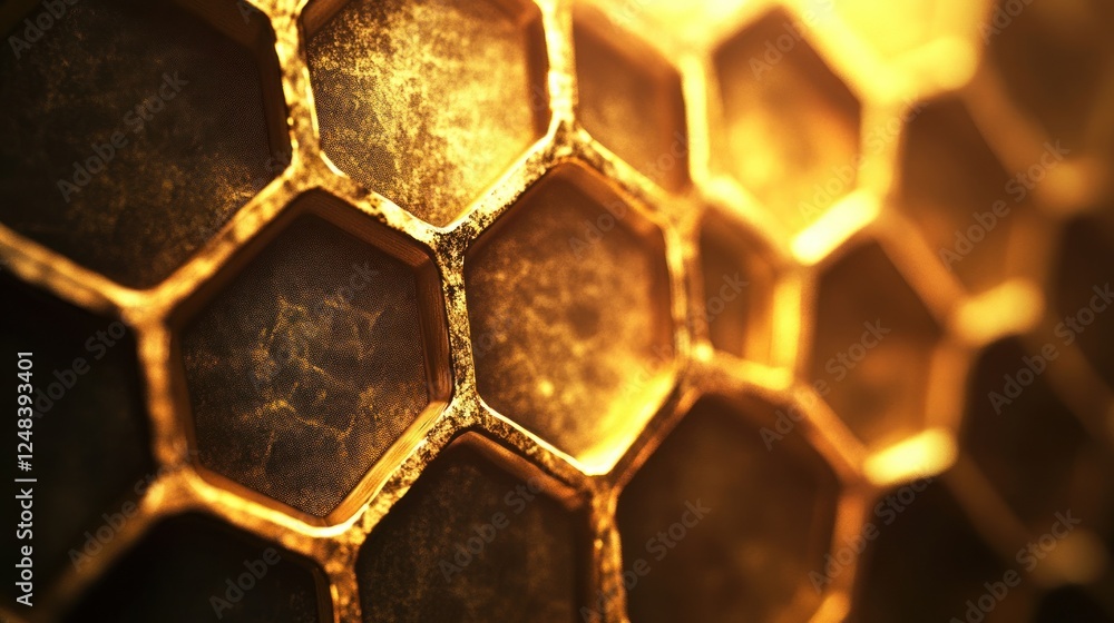 Poster Golden Honeycomb Abstract Pattern Texture