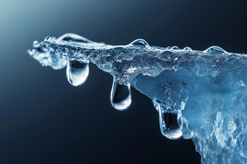 Ice formation with water droplets glistening in low light creates a mesmerizing natural display