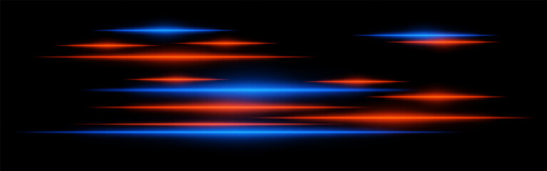Glowing red and blue light streaks on a black background. Horizontal neon beams create a high-speed motion effect, symbolizing futuristic energy and digital acceleration