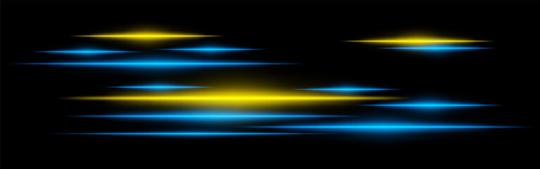 Glowing blue and yellow light streaks on a black background. Horizontal neon beams create a high-speed motion effect, representing futuristic energy and digital acceleration