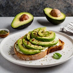 Delicious avocado toast with fresh slices and seasoning