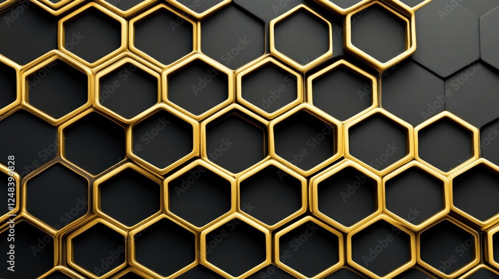 Poster Abstract Gold Hexagon Pattern on Black Background