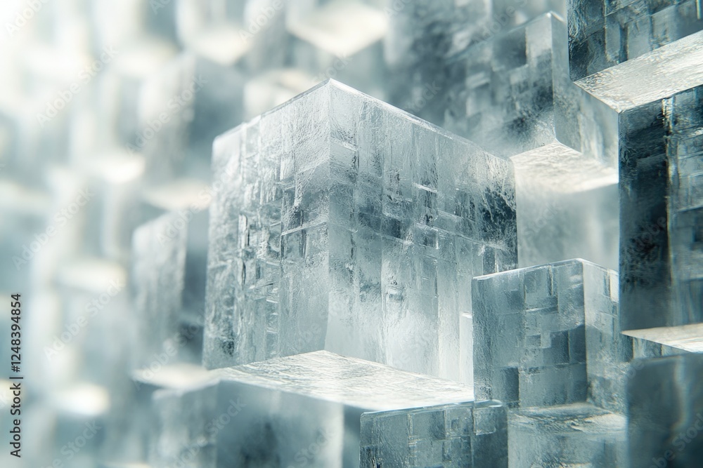 Aufkleber a mesmerizing close-up of translucent ice cubes forming a complex, abstract structure.