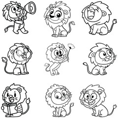 Obraz premium Lion cartoon bundle art silhouette vector 