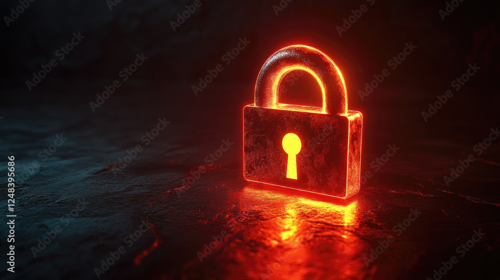 Poster a glowing digital padlock in a dark environment symbolizes cybersecurity and data protection ideal f