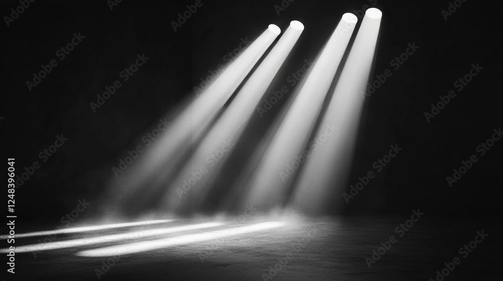 Poster abstract empty studio black wall background with light shining through slits 3d render illustration