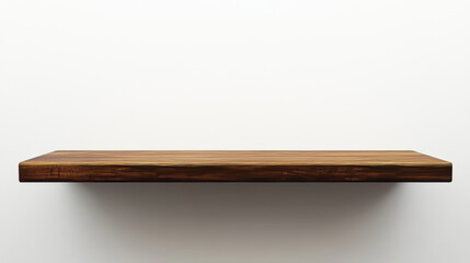 Empty brown wood plank board shelf on white wall background 3d illustration render