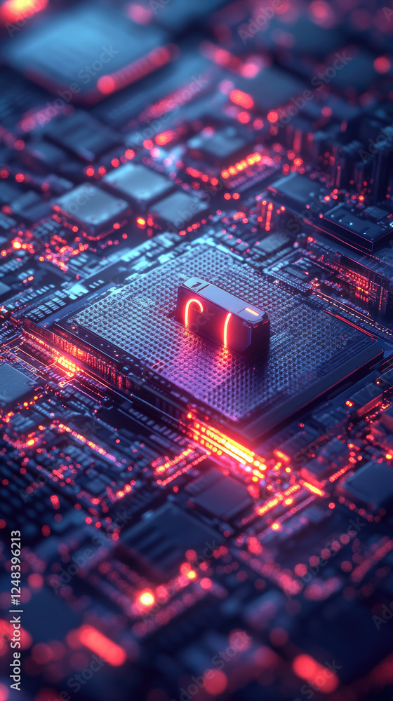 Poster a glowing digital padlock in a dark environment symbolizes cybersecurity and data protection ideal f