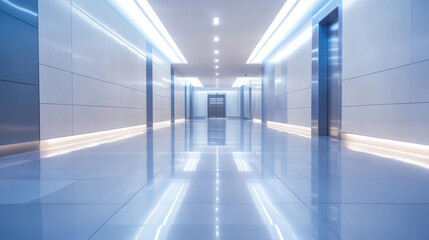 Fototapeta premium Futuristic Corridor Illuminated by Bright Lights at Night in a Sci-Fi Setting 3d render illustration. 3D Illustration