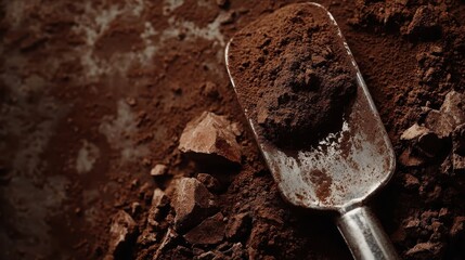 A spoonful of dirt is sitting on a table