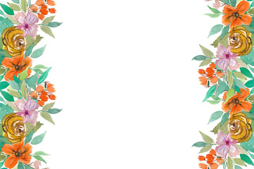 Watercolor flower border for wedding, birthday, card, background, invitation, wallpaper, sticker, decoration etc.