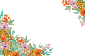 Watercolor flower border for wedding, birthday, card, background, invitation, wallpaper, sticker, decoration etc.